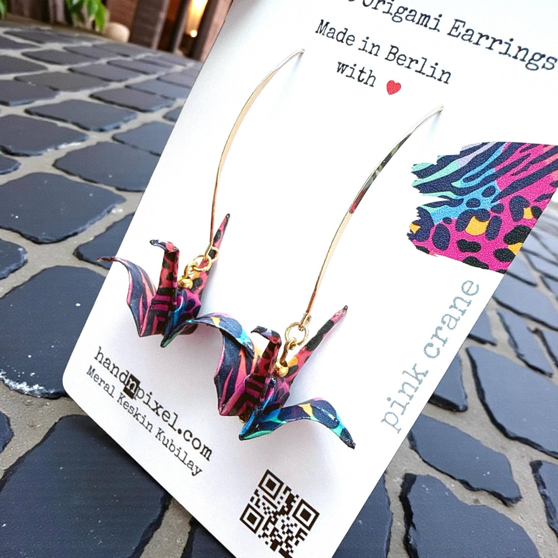 Kranich Origami Ohrringe Gold Bunt von HandnPixel