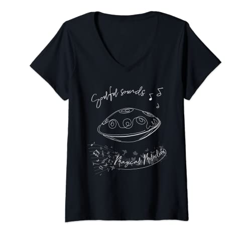 Damen Handpan Soulful Sounds Magische Melodien T-Shirt mit V-Ausschnitt Damen Handpan Soulful Sounds Magische Melodien T-Shirt mit V-Ausschnitt von Handpan-Bekleidung
