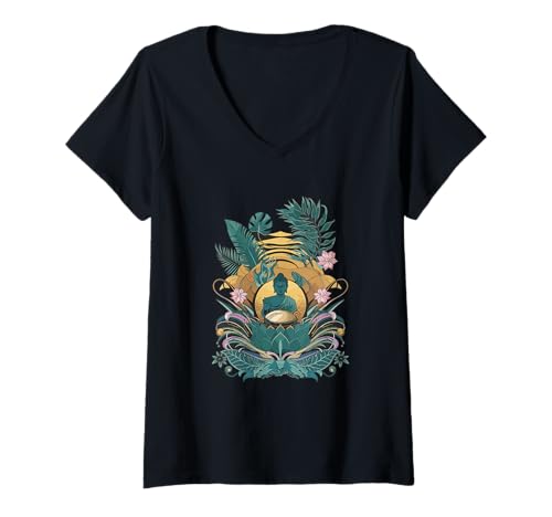 Damen Handpan Buddha Drums Music Handpan T-Shirt mit V-Ausschnitt Damen Handpan Buddha Drums Music Handpan T-Shirt mit V-Ausschnitt von Handpan Drums Music Handpan Player