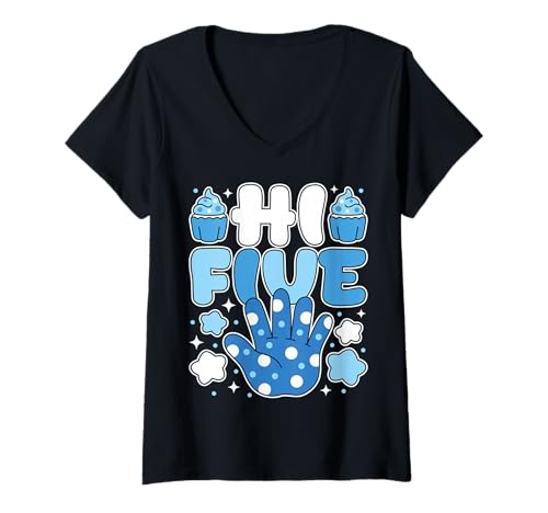 Damen Hi 5 Five Crew Geburtstag passende Familienfeier 5 Jahre alt T-Shirt mit V-Ausschnitt Damen Hi 5 Five Crew Geburtstag passende Familienfeier 5 Jahre alt T-Shirt mit V-Ausschnitt von Handprint Officially a Handful 5 Year Old Blue Tee