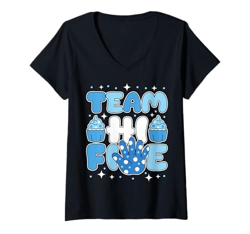 Damen Team Hi 5 Five: Passende Familienfeier zum Geburtstag T-Shirt mit V-Ausschnitt Damen Team Hi 5 Five: Passende Familienfeier zum Geburtstag T-Shirt mit V-Ausschnitt von Handprint Officially a Handful 5 Year Old Boy Tee
