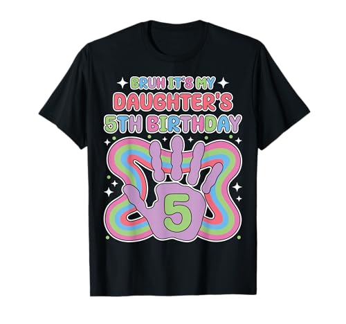 Bruh, It's My Daughter's 5th Birthday Party Mom Dad Mama T-Shirt von Handprint Pastel Design 5 Year Old Kid Tee