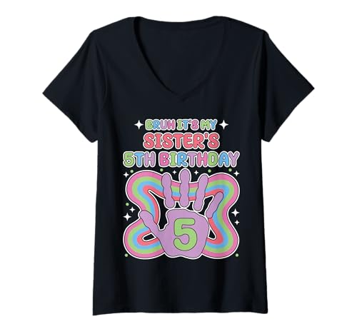 Damen Bruder, es ist der 5. Geburtstag meiner Schwester, offiziell eine Handvoll T-Shirt mit V-Ausschnitt Damen Bruder, es ist der 5. Geburtstag meiner Schwester, offiziell eine Handvoll T-Shirt mit V-Ausschnitt von Handprint Pastel Design 5 Year Old Kid Tee