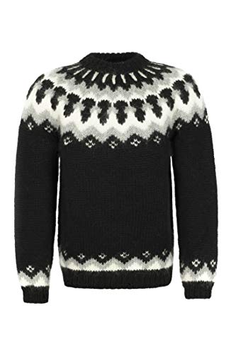 Handgestrickter Islandpullover - Dicker Wollpullover mit Rundhals - schwarz - Gr. L von Handprjonasamband Islands