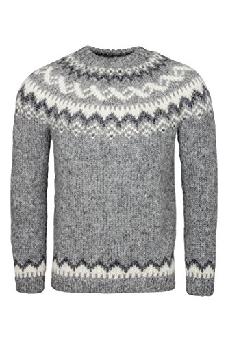 Handgestrickter Islandpullover HSI-220 - hellgrau Size L von Handprjonasamband Islands