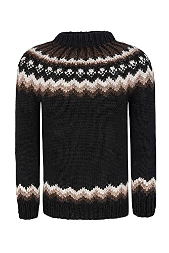Handgestrickter Islandpullover - Langarm Wollpullover mit Rundhals - Schwarz/Braun - Gr. M von Handprjonasamband Islands