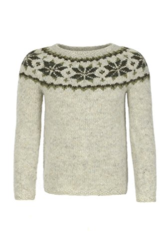 Handprjonasamband Islands Handgestrickter Damen Pullover Schurwolle HSI-214 - Grau/Grün Size M von Handprjonasamband Islands