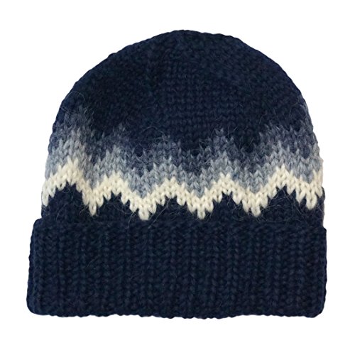 Handprjonasamband Islands Rustikale Strickmütze mit breitem Umschlagrand - Handgestrickt - Dunkel-Blau Größe one size von Handprjonasamband Islands