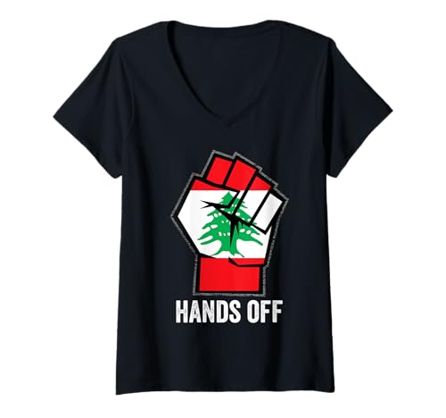 Damen Libanon-Flagge, Hands Off Libanon, libanesische Flagge patriotisch T-Shirt mit V-Ausschnitt Damen Libanon-Flagge, Hands Off Libanon, libanesische Flagge patriotisch T-Shirt mit V-Ausschnitt von Hands Off Lebanon Flag Gifts for Lebanese Patriots