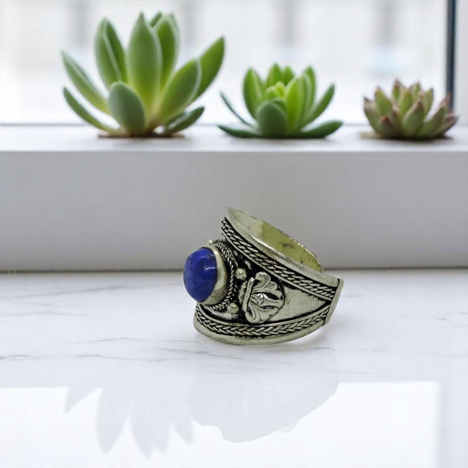 Lapis Lazuli Ring Tibetsilber Boho Einstellbar Statement Ring Lapis Lazuli Ring Tibetsilber Boho Einstellbar Statement Ring von HandsOfTibet