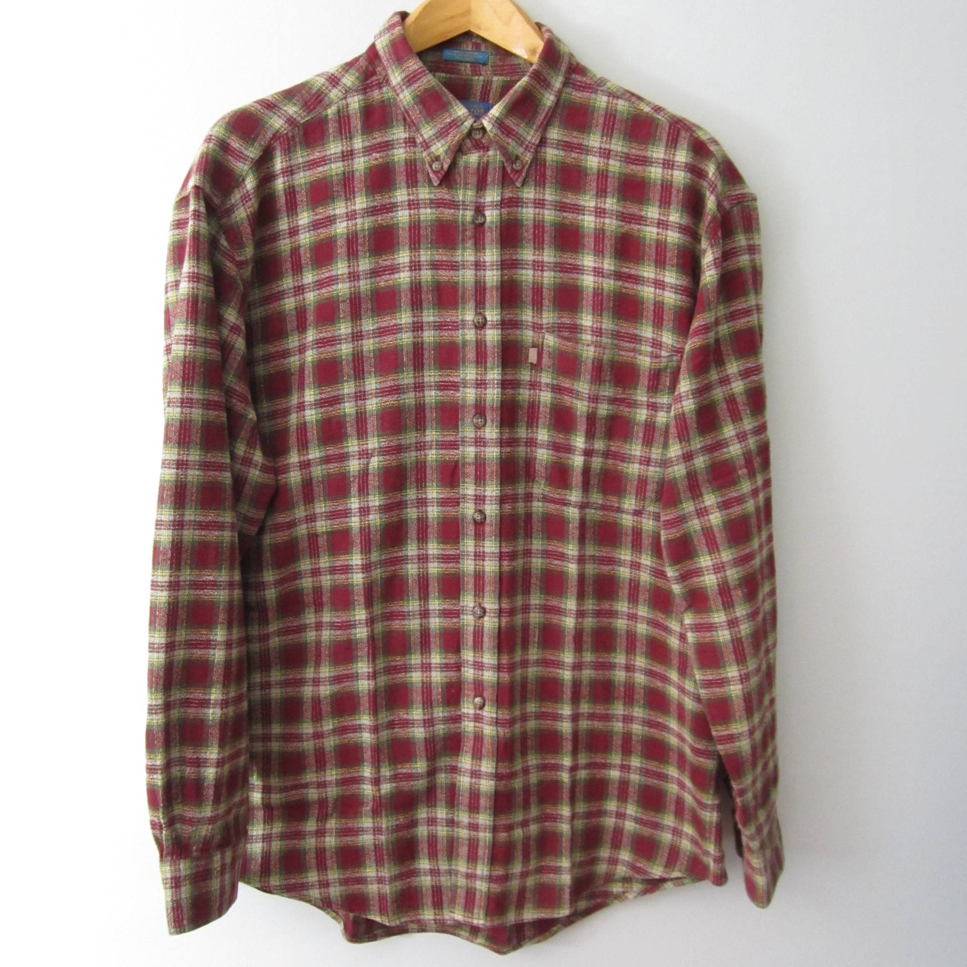 Vintage Pendleton Herren Großes Maroon Rot Olivgrün Kariert 100% Baumwolle Shirt Classic L von HandsOfYore