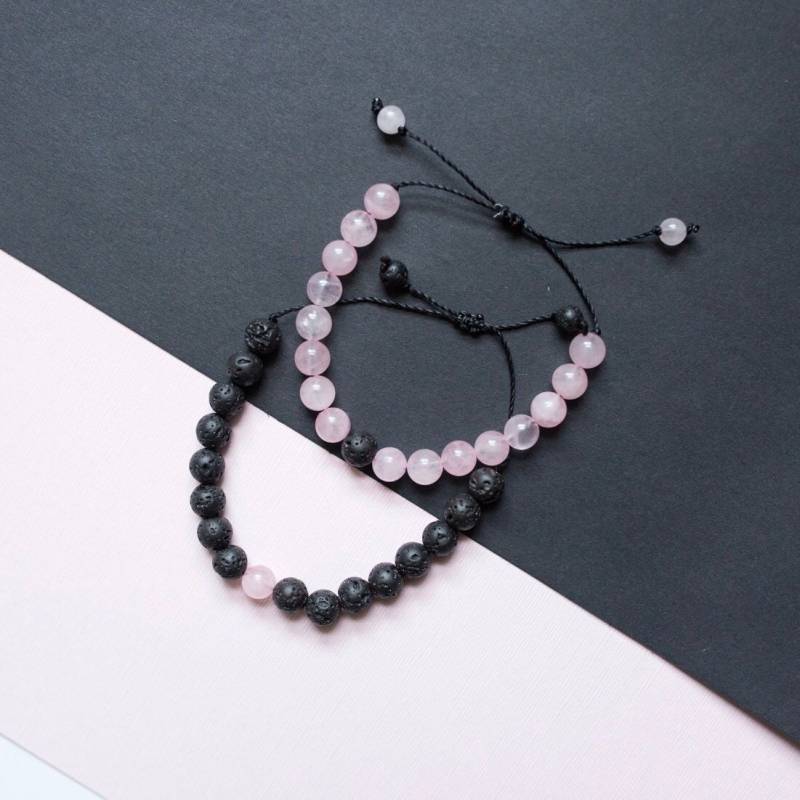 Entfernung Armbänder, Edelsteinperlen, Rosenquarz, Lavagestein, Verstellbar, Schiebeknotenverschluss von HandsTAYmpedDesigns