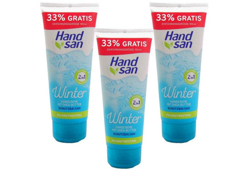 Handsan Handcreme 3x 100ml Handsan Winter Handcreme 2in1 I mit Shea & Cocoa Butter, 1-tlg., 24h Feuchtigkeit mit Shea & Cocoa Butter PH Neutral von Handsan