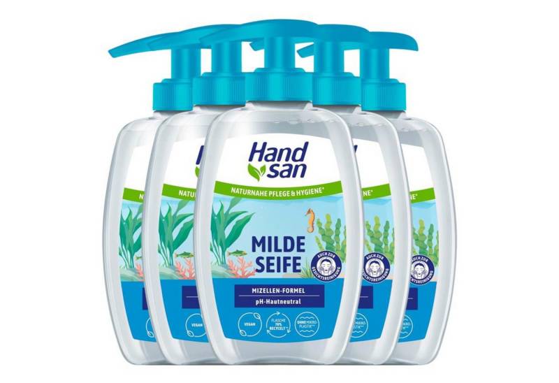 Handsan Seifen-Set 5 x Hand San Milde Seife mit Mizellen-Formel je 300ml pH-neutral auch Handsan Seifen-Set 5 x Hand San Milde Seife mit Mizellen-Formel je 300ml pH-neutral auch von Handsan