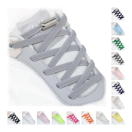 Handshop 2 Paar Schnürsenkel Ohne Binden - Elastische Schnürsenkel mit Metallkapseln - Schnürsenkel Schnellverschluss für Erwachsene & Kinder Turnschuhe (Hellgrau 120cm) von Handshop