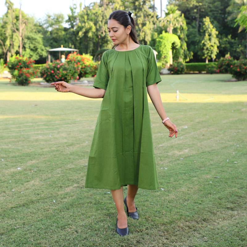 Leinen Baumwolle Sommer Midi Kleid Für Frauen | Über Sized/Plus Size Box Plissee Locker Sitzende Umstandskleid von Handsofkutch