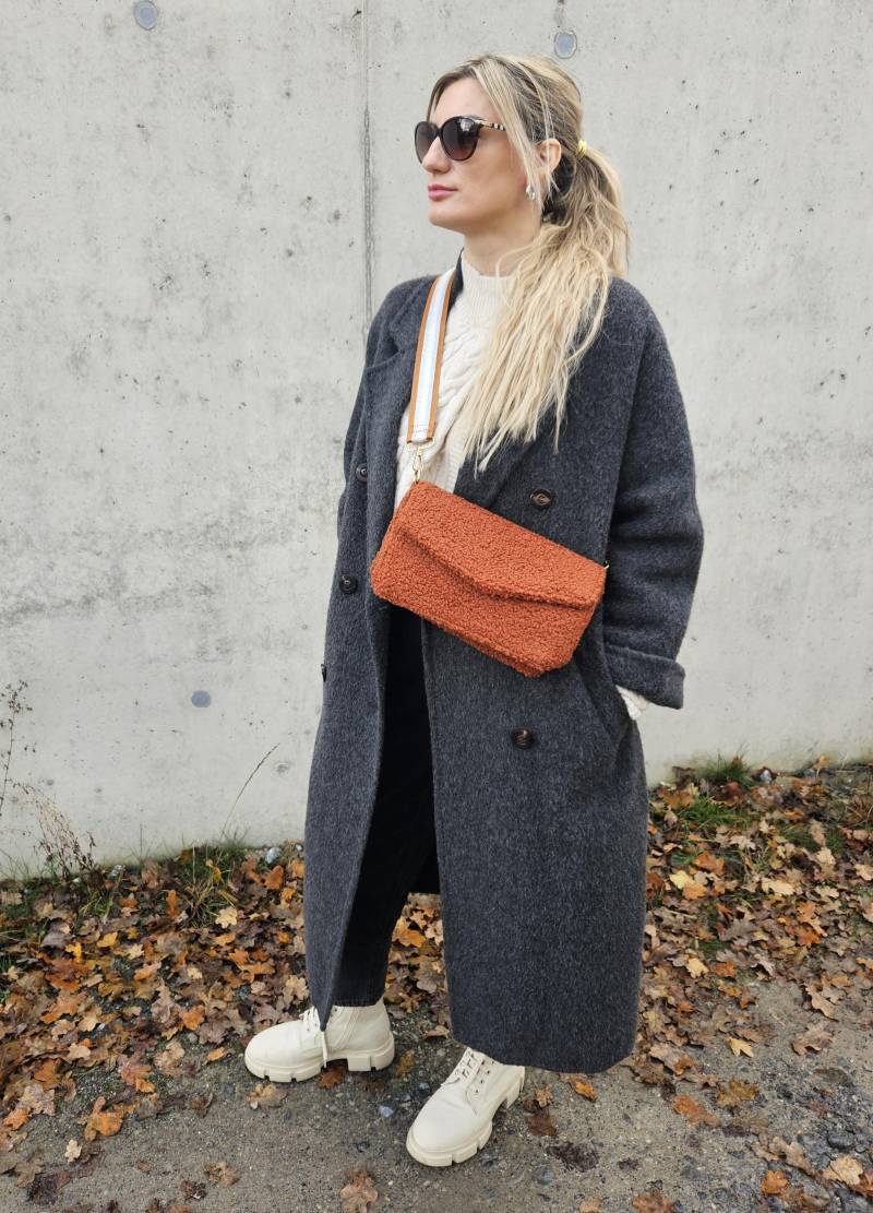 Tasche Teddy Vegan Bag Felltasche Mit Stoffgurt Kunstfell Crossbody Umhängetasche Schultertasche Handtasche Plüsch Crossbag Curly Fakefur von Handtaschenliebe