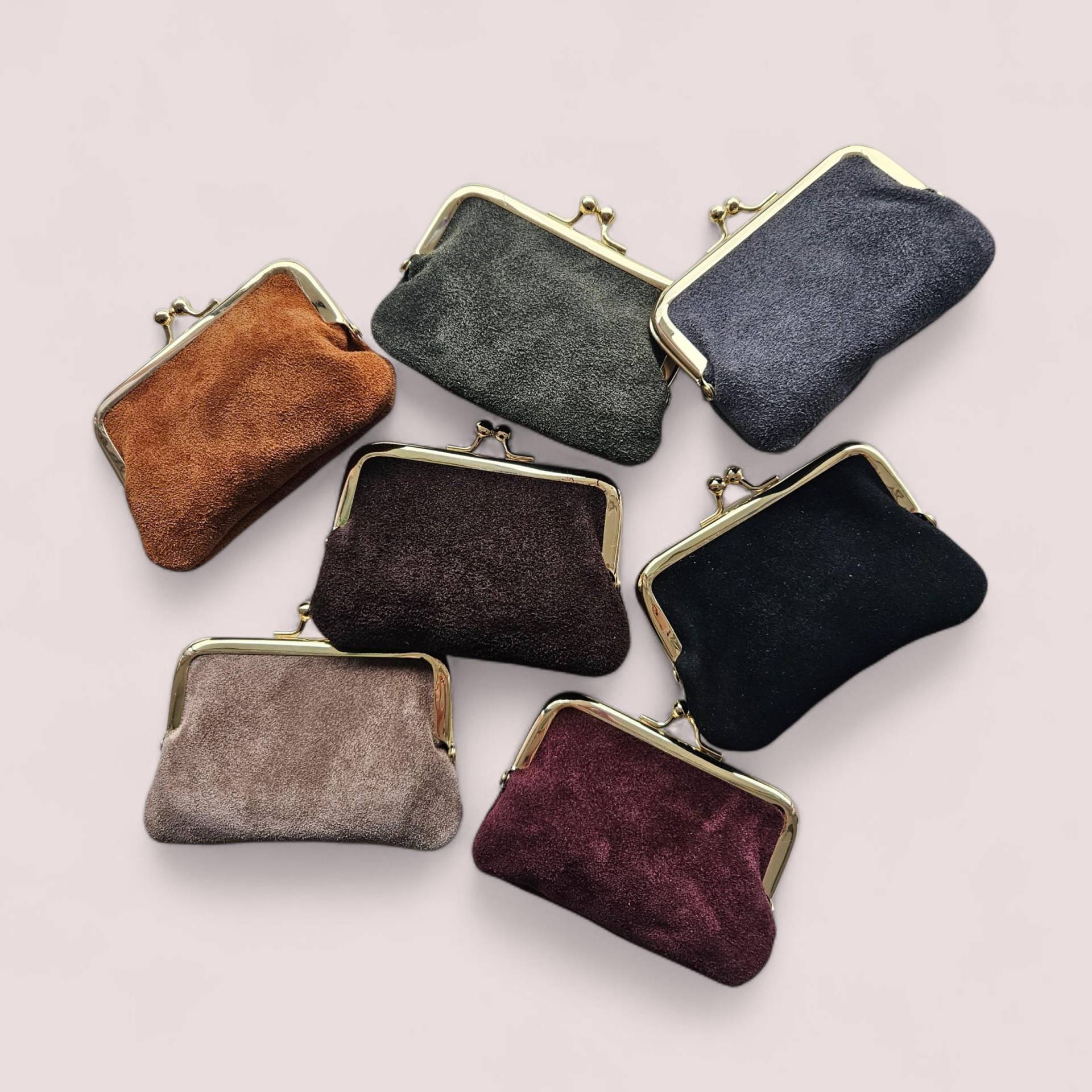 Velour Portemonnaie Mit Kussverschluss Vintage Suede von Handtaschenliebe