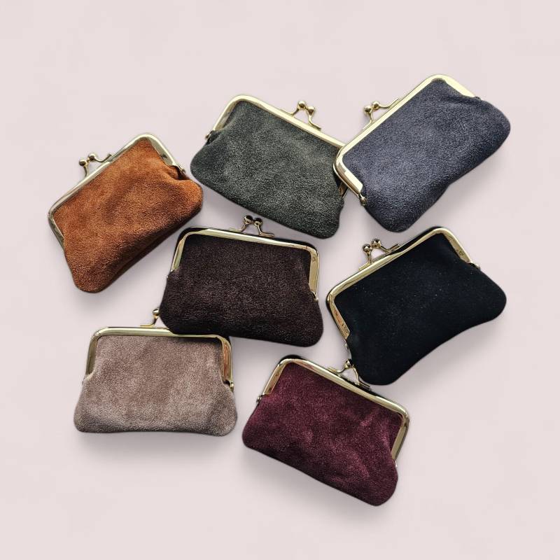 Velour Portemonnaie Mit Kussverschluss Vintage Suede von Handtaschenliebe