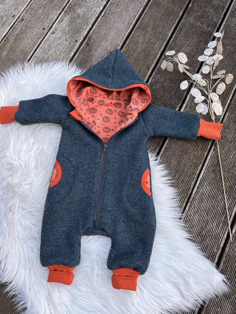 Walkoverall | Walkanzug Babyoverall Wollwalk Gefüttert Mit Reißverschluss in Dunkelgrau Gr. 80/86 Für Jungen Sofortkauf von HandundFadenShop