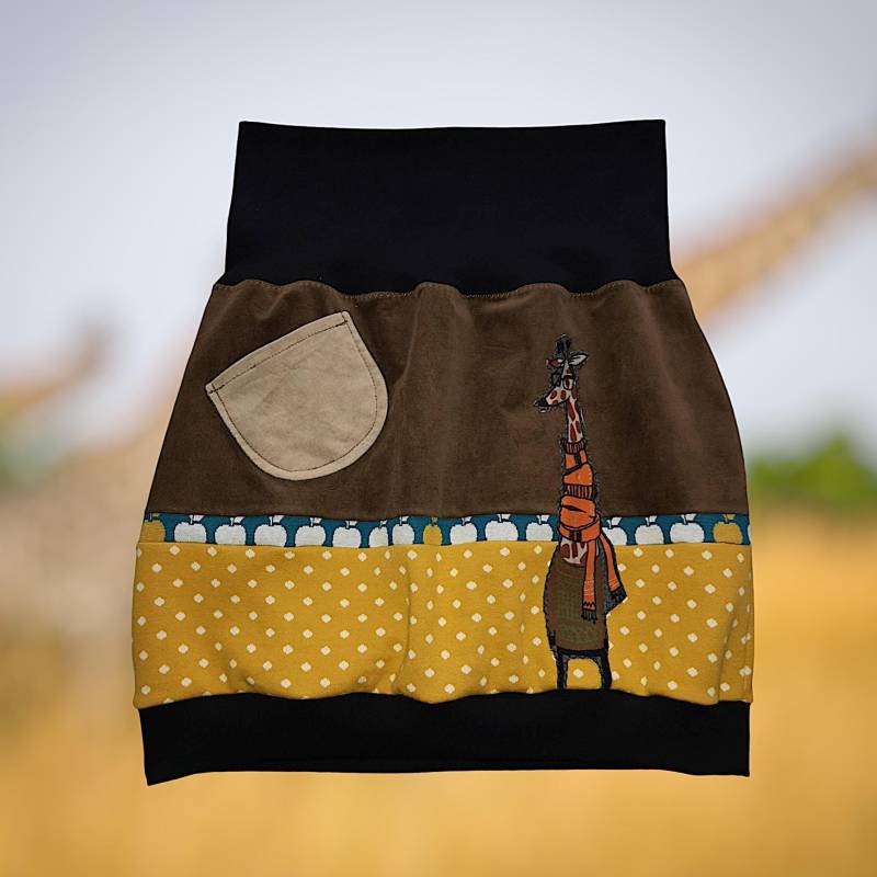 Rock Ballonrock Damen M/L Giraffe Mit Schal Wohlfühlrock Aus Feincord Und Jaquardjersey Damenkleidung Handmade Unikat von Handundherzgemachtes