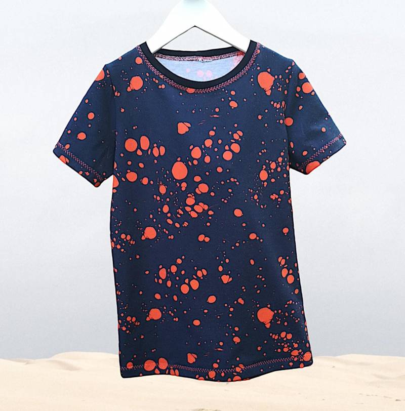Shirt Kinder 140 Dunkelblau-Orange Bubble Up-Design Von Thorsten Berger T-Shirt Aus Baumwolljersey Kinderkleidung Handmade Unikat von Handundherzgemachtes
