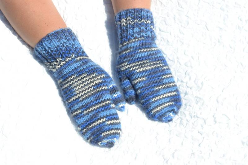 Blaue Wollhandschuhe, Handgestrickte Winterhandschuhe, Blaue Handschuhe Für Frauen, Handgemachte Warme Wollhandwärmer, Damen von HandyDuo