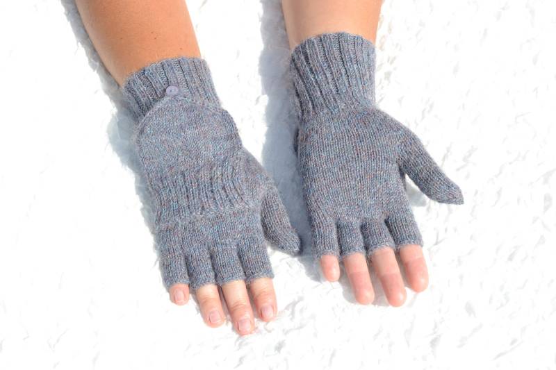 Denim Handschuhe, Handgefertigte Alpaka Fausthandschuhe Mit Geschlossenem Daumen, Halbfinger Handschuhe von HandyDuo