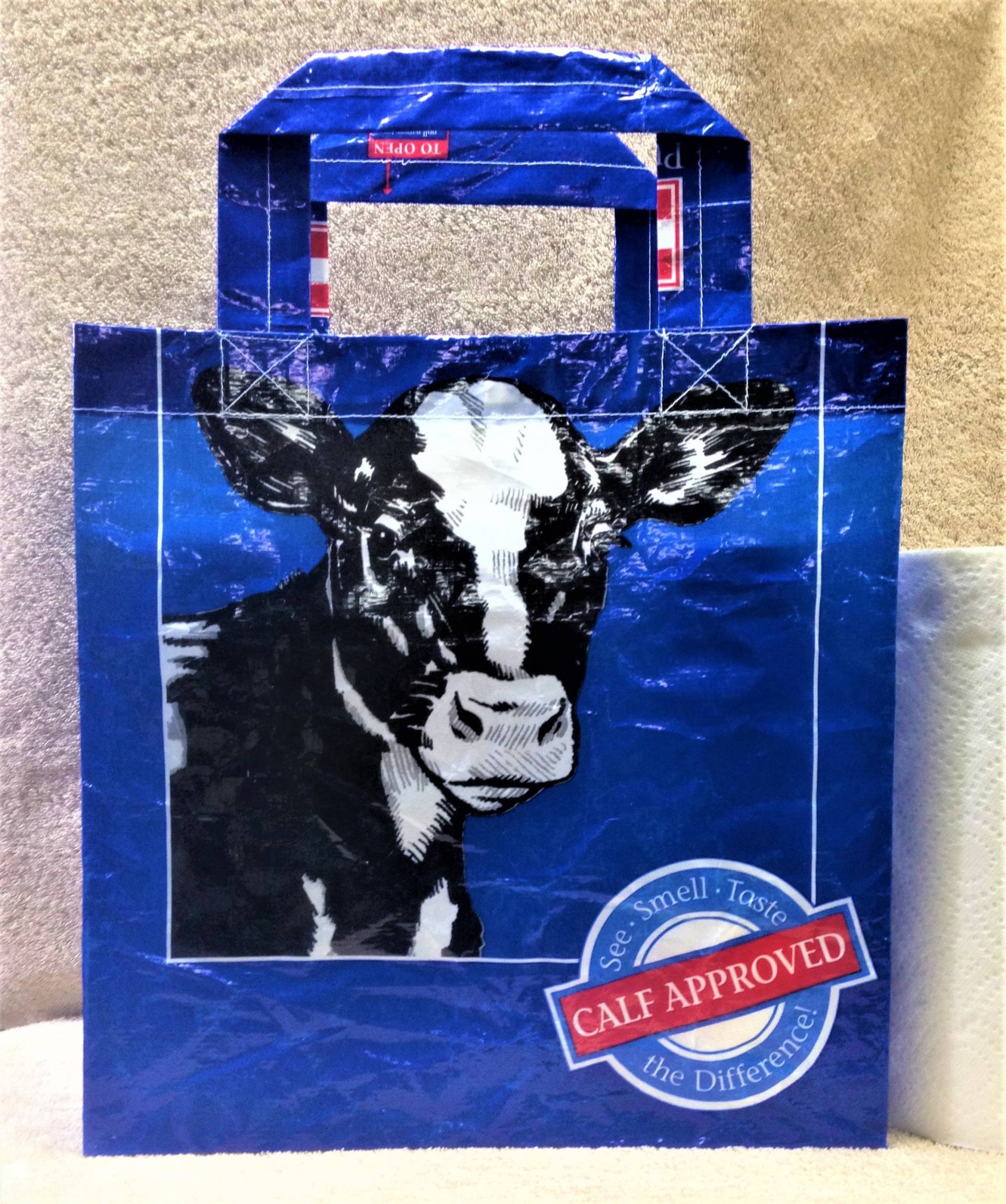 Recycled Feed Bag Tote, Wiederverwendbare Einkaufstasche, Purina Kalb, Recycelte Einkaufstasche Recycled Feed Bag Tote, Wiederverwendbare Einkaufstasche, Purina Kalb, Recycelte Einkaufstasche von HandyTotes