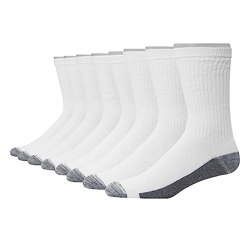 Hanes Herren Max Cushioned, Feuchtigkeitsableitend, Multipack Ultimate 8er-Pack Ultra Cushion FreshIQ Geruchskontrolle mit Wicking Crew Socken, Fußunterteil in Weiß/Grau, 8 Stück, 37.5-46 EU von Hanes