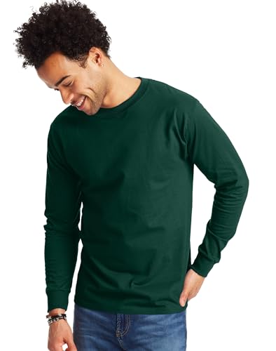 Hanes Beefy Langarm-Shirt für Herren (1er- und 2er-Pack-Option), Deep Forest – 2er-Pack, Mittel von Hanes