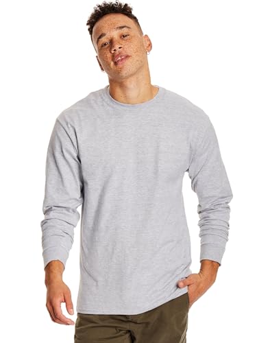 Hanes Beefy Langarm-Shirt für Herren (1er- und 2er-Pack-Option), Leichter Stahl, 2 Stück, L von Hanes