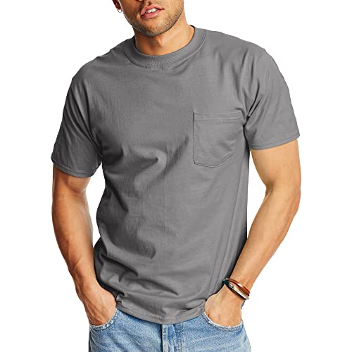 Hanes Beefy-T Herren T-Shirt mit Taschen, Rauchgrau, X-Groß von Hanes