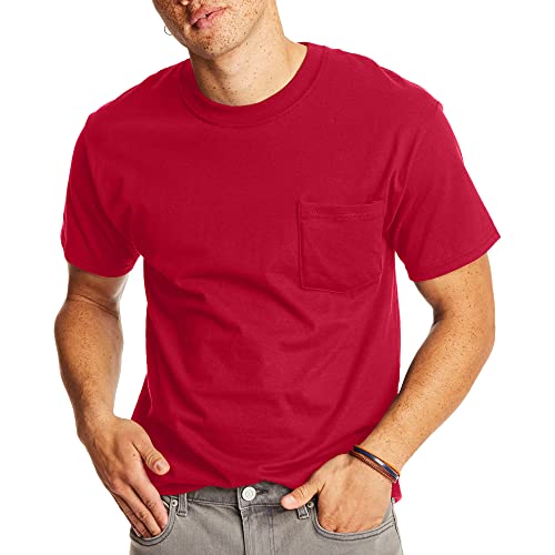 Hanes Beefy-T Herren T-Shirt mit Taschen, dunkelrot, X-Groß von Hanes