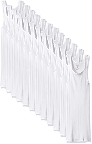 Hanes ComfortSoft Herren-Tankunterhemden, feuchtigkeitsableitend, ohne Etikett, Multipacks, Weiß, 12er-Pack, Größe L, Weiß (12 Stück), Groß von Hanes