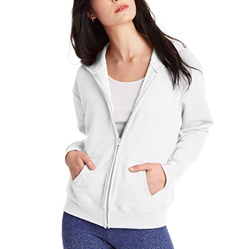 Hanes Damen, EcoSmart Fleece Full Hoodie, Zip Up Hooded Sweatshirt for Women Aufwärmen oder Trainingsjacke, Weiß, Medium von Hanes