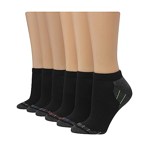 Hanes Damen 6er-Pack Sport Cool Comfort No Show Socke, Einfarbiges Schwarz mit farbigen Streifen, 40.5-46 EU von Hanes