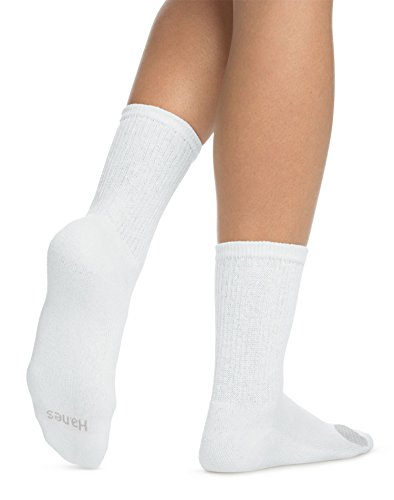 Hanes Damen 6 Paar Plüsch Komfort-Zehennaht Legere Socken, Weiß/Graue Belüftung, Einheitsgröße (6er Pack) von Hanes