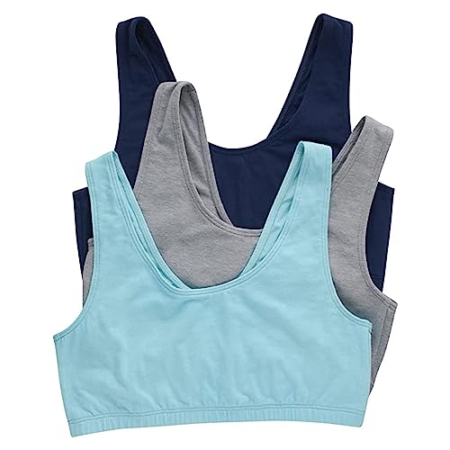 Hanes Damen Baumwolle U-Ausschnitt Bralette Low Impact Sport 3er-Pack BH, Undurchsichtige, Marineblau/Beton Heather/Ultra Blue, X-Small von Hanes