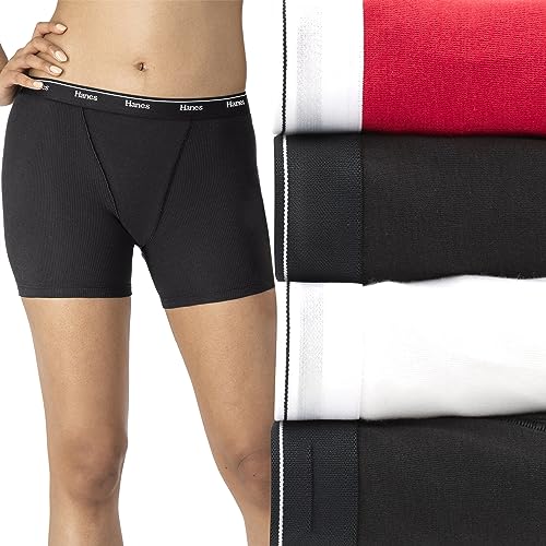 Hanes Damen Boxershorts Bis zur Mitte der Oberschenkel, Stretch-Baumwolle, 4er-Pack Slip, Basic Color Mix, L von Hanes