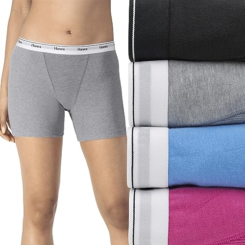 Hanes Damen Boxershorts Bis zur Mitte der Oberschenkel, Stretch-Baumwolle, 4er-Pack Slip, Modischer Farbmix, XL von Hanes