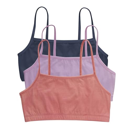 Hanes Damen String, Low Impact, kühlender Stretch-Baumwoll-Bralette, 3er-Pack BH, Blickdicht, Navy Eclipse/Lila/Peach Passion, XL von Hanes