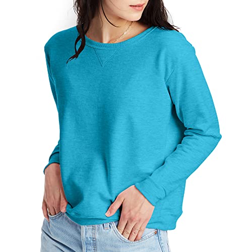 Hanes Damen Crewneck, EcoSmart Fleece Pullover mit V-einkerbung, Sweatshirt, Bold Blue Heather, S von Hanes