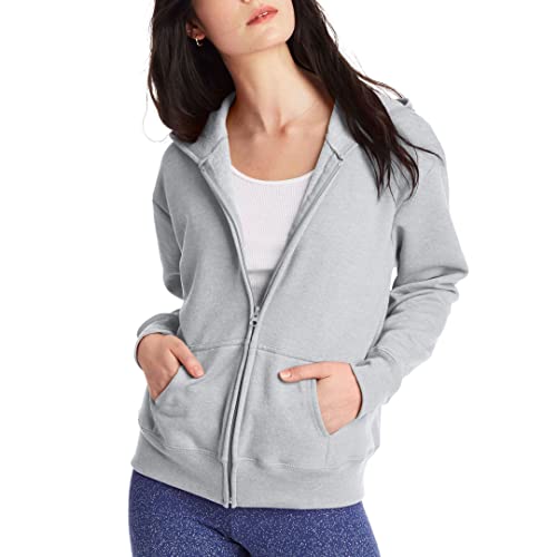 Hanes Damen, EcoSmart Fleece Full Hoodie, Zip Up Hooded Sweatshirt for Women Jacke zum Aufwärmen oder Laufen, Leichter Stahl, XX-Large von Hanes