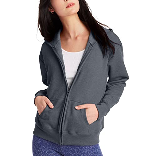 Hanes Damen, EcoSmart Fleece Full Hoodie, Zip Up Hooded Sweatshirt for Women Kapuzenpullover, Schiefer-Heather, Small von Hanes
