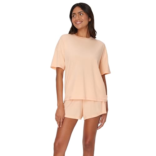 Hanes Damen Originals 2 Piece Lounge, Comfywear Supersoft Boxy T-Shirt & Sleep Shorts Loungewear Set Pyjamaset, Mellow Peach/Mellow Pfirsich, XS (2er Pack) von Hanes