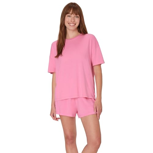 Hanes Damen Originals 2 Piece Lounge, Comfywear Supersoft Boxy T-Shirt & Sleep Shorts Loungewear Set Pyjamaset, Papageienrosa/Papageienrosa, L (2er Pack) von Hanes