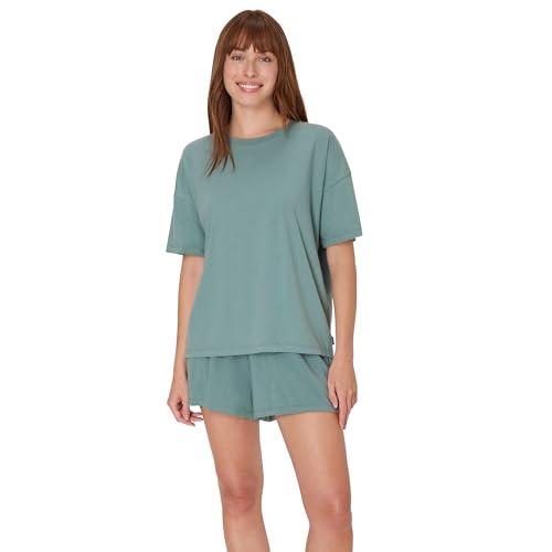 Hanes Damen Originals 2-teiliges Lounge, Comfywear, Superweiches Boxy-t-Shirt und Schlaf-Shorts, Loungewear-Set Pyjamaset, Verblasstes Salbeigrün/verblasstes Salbeigrün, M (2er Pack) von Hanes