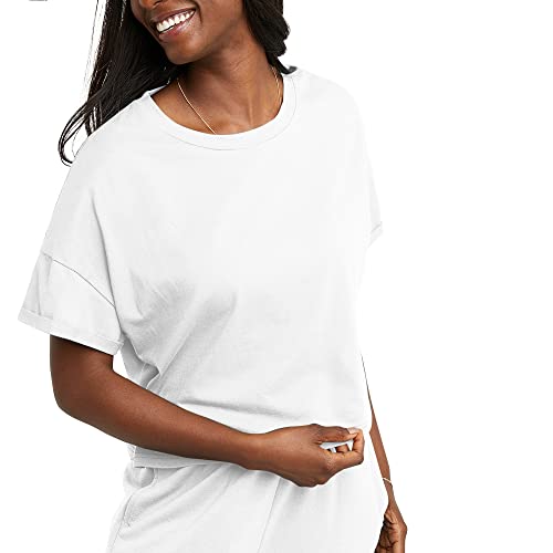 Hanes Damen Originals Boxy Cotton gerollten Ärmeln, Cropped Tees T-Shirt, Weiss/opulenter Garten, XX-Large von Hanes