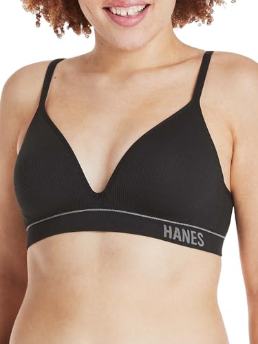 Hanes Damen Originals Contour Wireless, Seamless Rib Bralette, ComfortFlex Fit BH, Blickdicht, Schwarz, small von Hanes